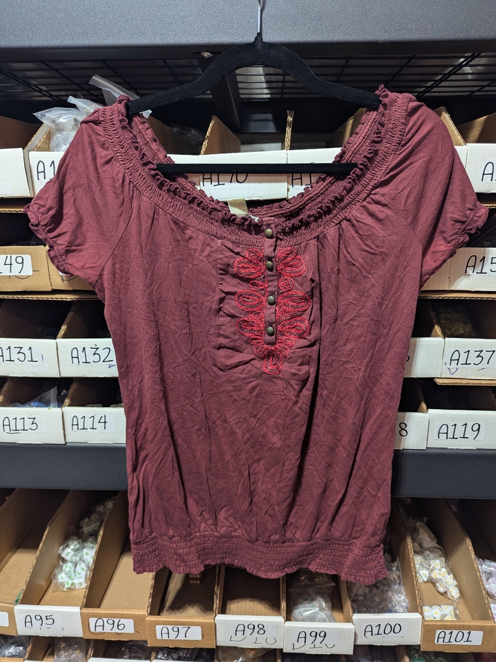 Women’s Short Sleeve Peasant Top — Burgundy S
